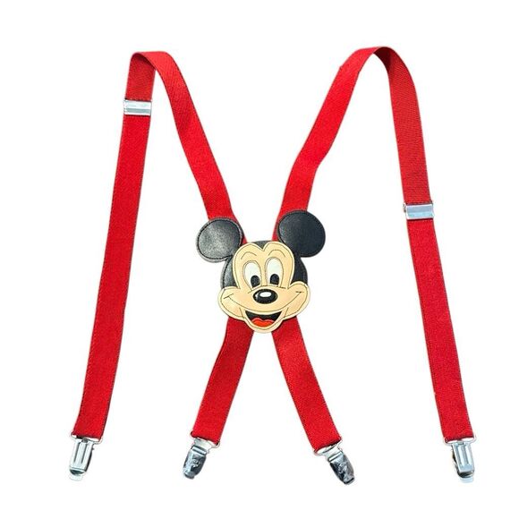 Disney Vintage Mickey Mouse Leather Red Children’s Suspenders Memorabilia Unisex - Picture 1 of 6
